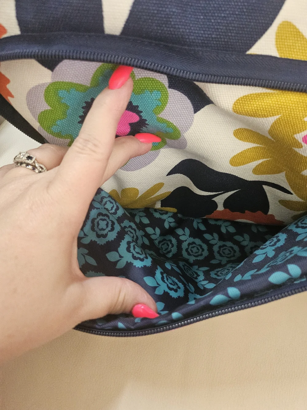 Floral Canvas Tote Bag with Yellow Handles - Picture 6 of 13
